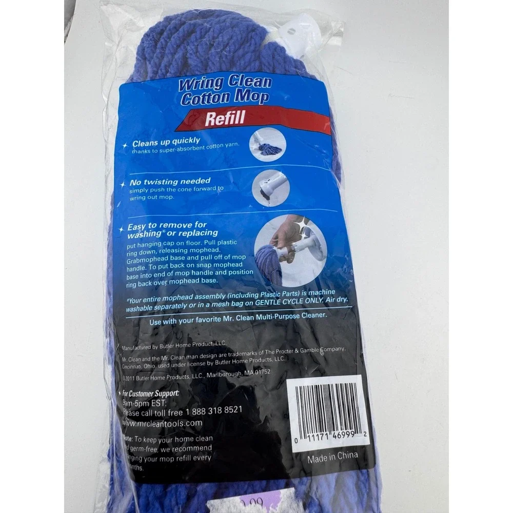 Mr Clean Wring Clean Cotton Mop Refill‎ Blue NIB